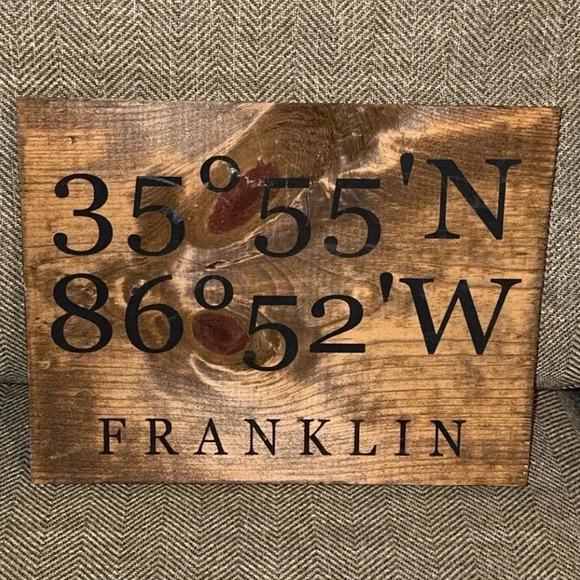 Franklin Tennessee Wooden City Home Plaque Picture Geographic Coordinate Sign - Picture 2 of 5